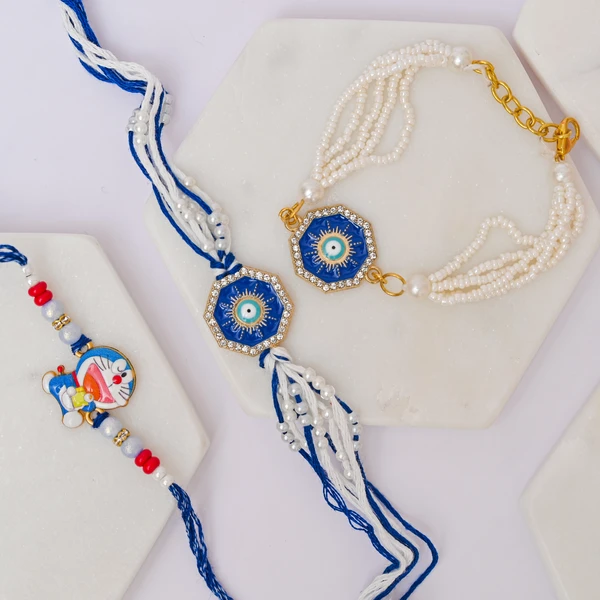 Family Rakhi Combo with Dodha Burfi & Ferrero