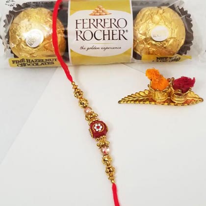 Red Beaded Rakhi & FR 3 pcs