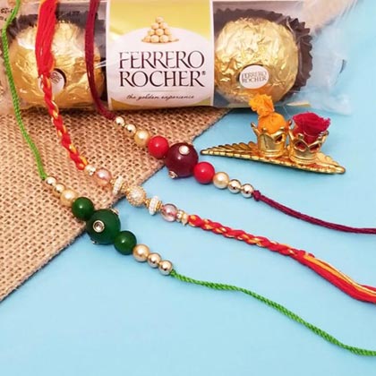 3 Colored Rakhis with Ferrero