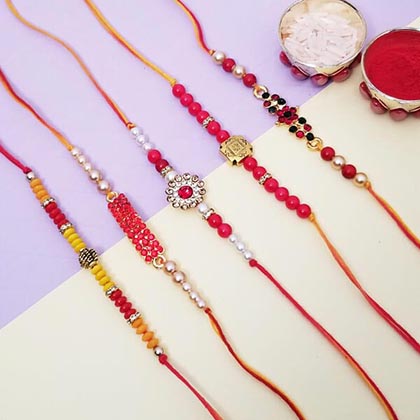 5 Colorful Rakhi Set