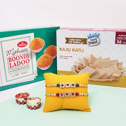 Rakhi Pair with Boondi Laddo & Kaju Katli