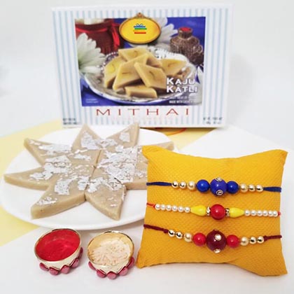 3 Rakhis & Kaju Katli 200gm