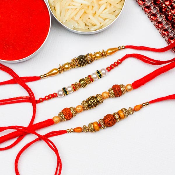 Rudraksh & Pearl Set of 4 Rakhis