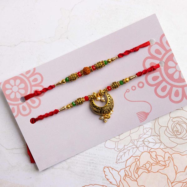 Pearl Bhaiya Bhabhi Set Of 2 Rakhis With Kaju Katli & Dairy Milk