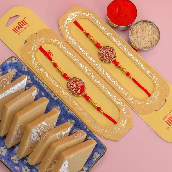 Veera Ganesha Set of 2 Rakhis With Kaju Katli