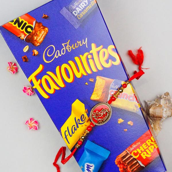 Ganpati Rakhi With Cadbury Favourites Pack