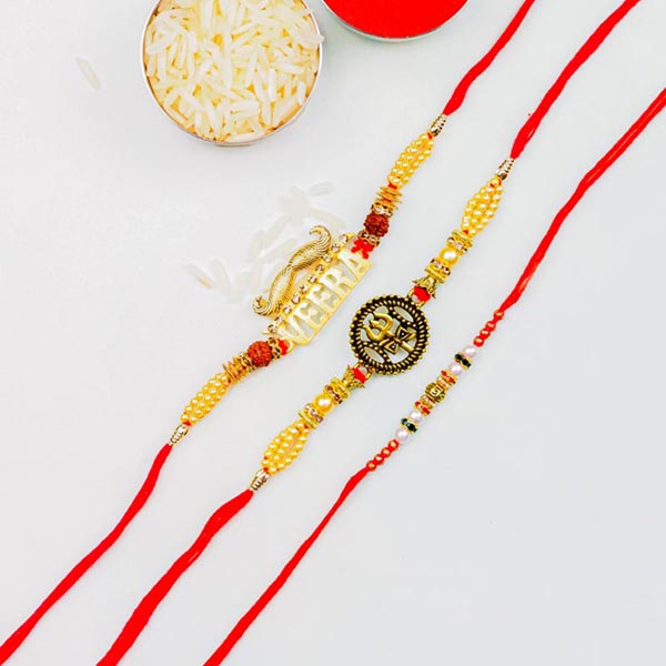 Veera, Trishul & Pearl Set of 3 Rakhis