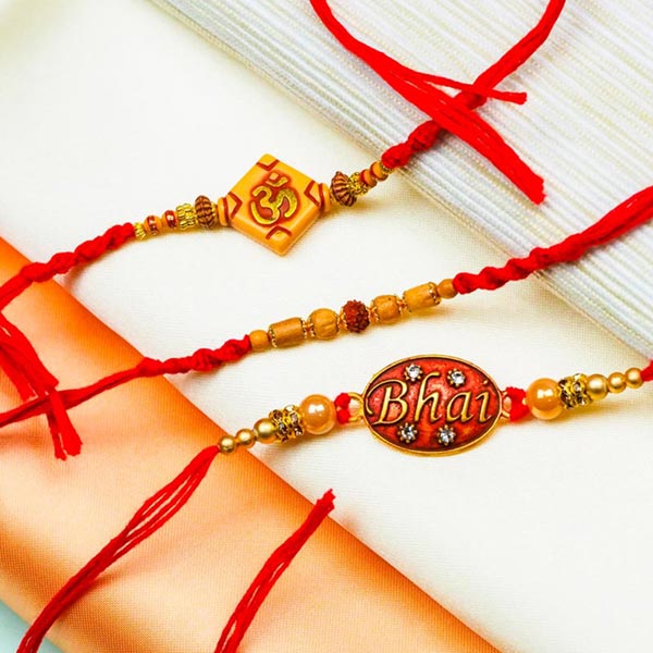 Bhai, Om & Beads Set of 3 Rakhis