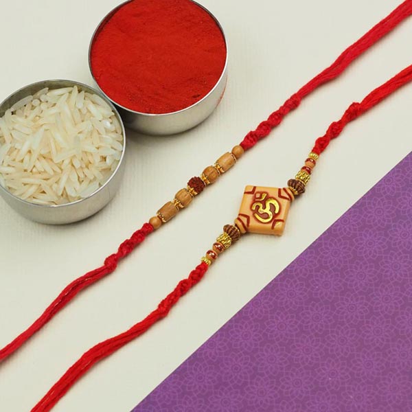 Beautiful Om, Beads & Rudraksha Set of 2 Rakhis