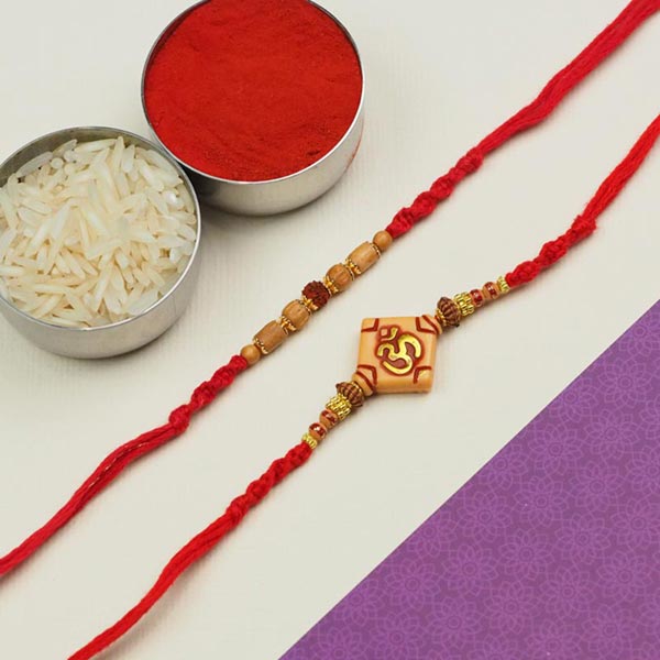 Beautiful Om, Beads & Rudraksha Set of 2 Rakhis
