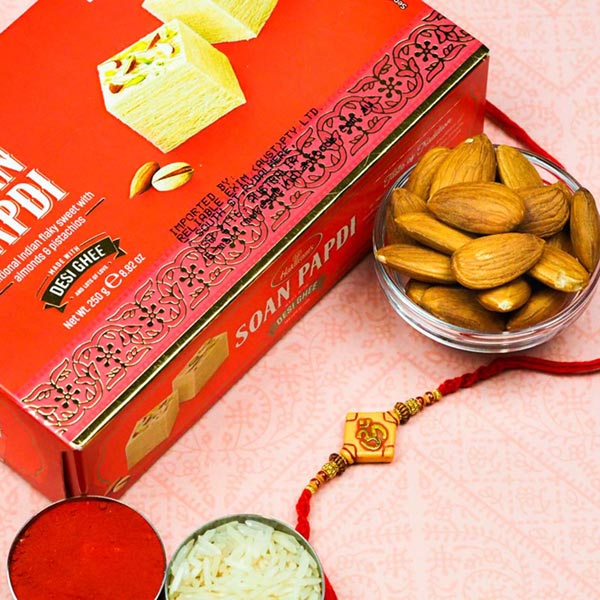 Om Rakhi With Soan Papdi & Almonds