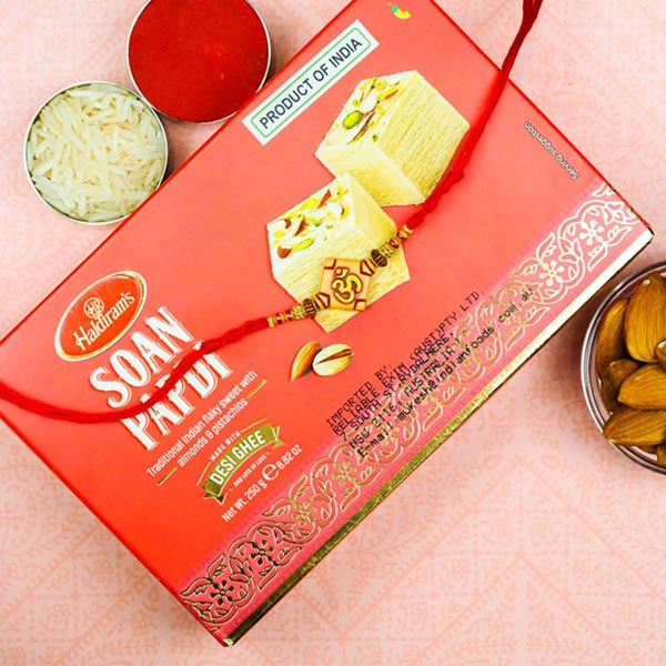Om Rakhi With Soan Papdi & Almonds