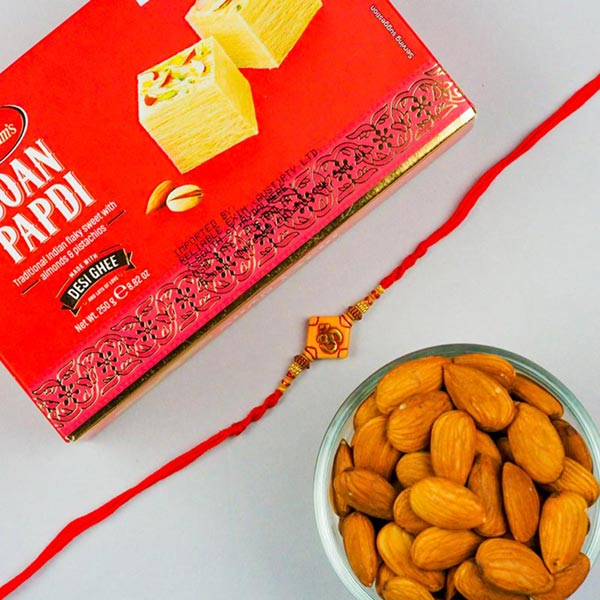 Om Rakhi With Soan Papdi & Almonds