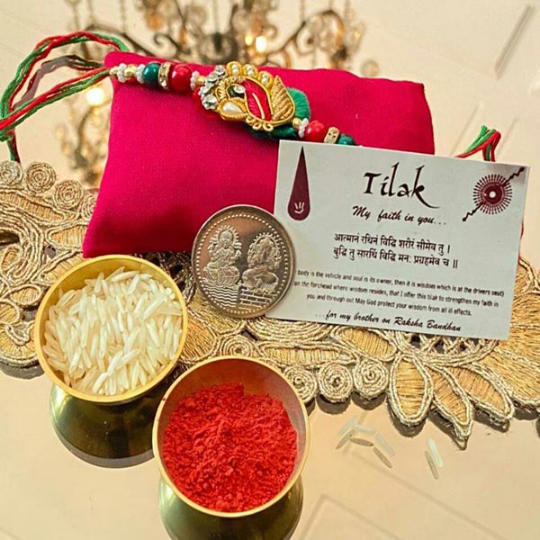 Beautiful Zardosi Rakhi with Free Silver Coin